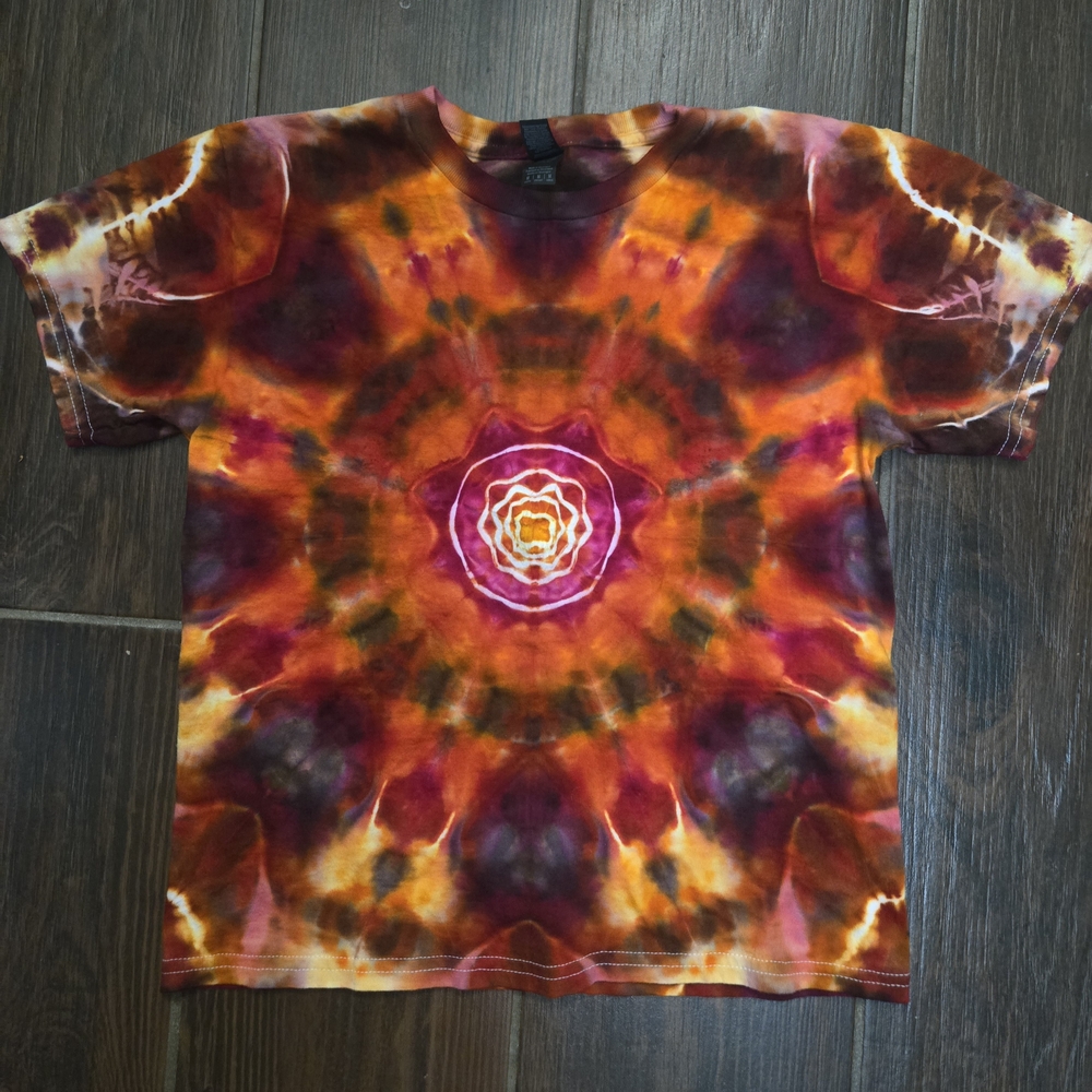 Gildan Orange and Red Short Sleeve Tee with Psychedelic Tie-Dye
